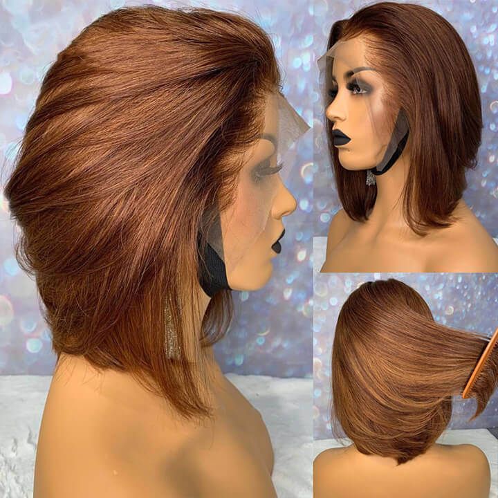 Chestnut Brown Straight Lace Bob Wig Brazilian Human Hair For Black Women |  Idefinewig