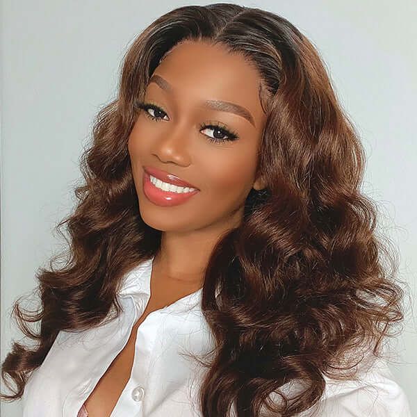 Glueless 4x4 Lace Wig Chestnut Brown Color With Black Roots | Idefinewig
