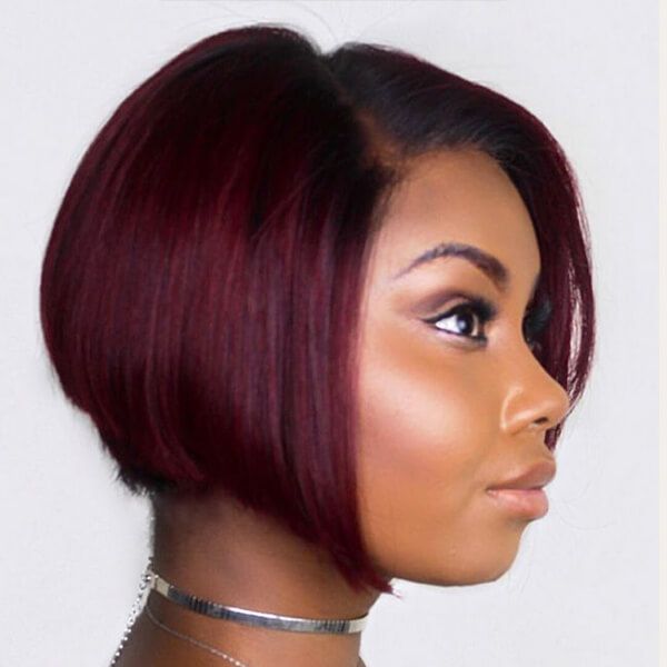 Plum Red Pixel Cut Side Part Short Bob Lace Front Wig For Sale | Idefinewig