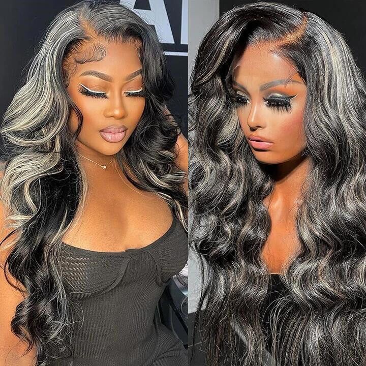 Grey And Black Hair 13x4 Lace Wave Mixed Color Human Hair Wigs | Idefinewig