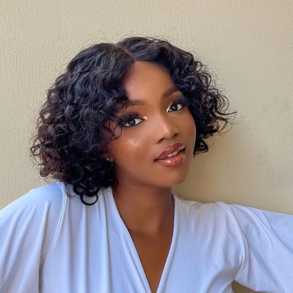 Glueless Short Curly Bob Lace Front Wig With Curtain Bangs | Idefinewig