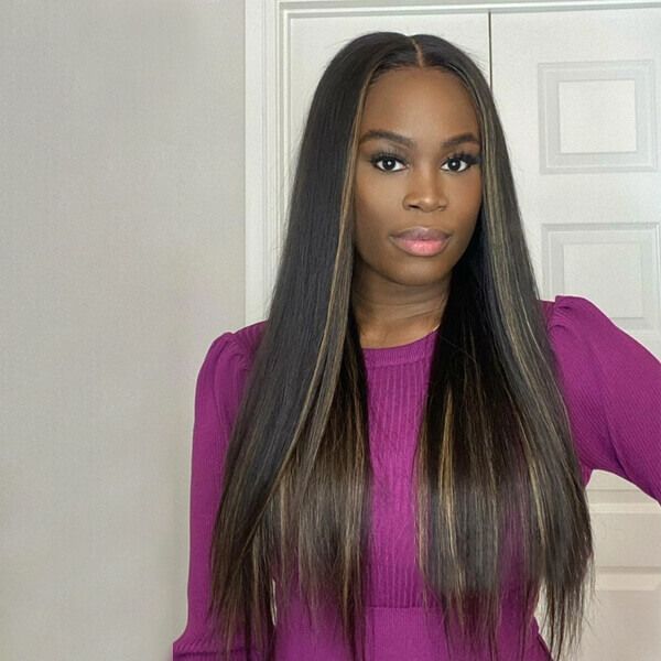 Best Long Straight Black Hair With Blonde Highlights Lace Front Wigs |  Idefinewig
