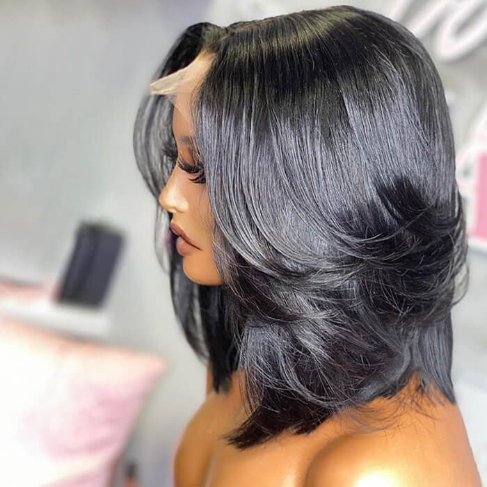 Short Middle Part Layered Bob Natural Hair Lace Front Wigs | Idefinewig