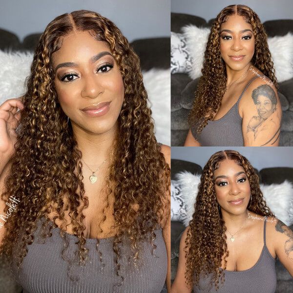 Mix Brown Color Curly Glueless Human Hair Lace Closure Wig | Idefinewig