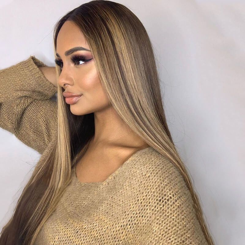 Straight Brown Hair With Blonde Highlights Lace Front Wigs | Idefinewig