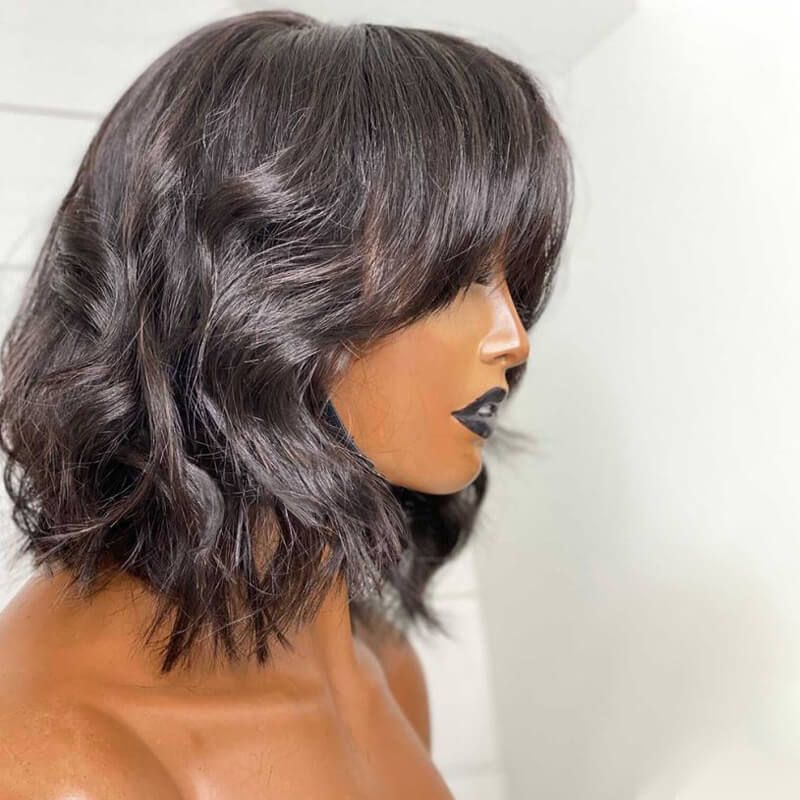 Wolf Cut Short Wavy Hair With Bangs Lace Front Wig | Idefinewig