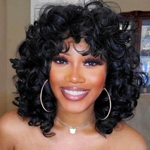 Afro Kinky Big Curls Bob Lace Front Wigs With Bangs | Idefinewig