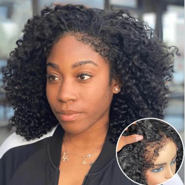 Handmade 4C Hairline Glueless Curly 13x4 Lace Front Bob Wig 
