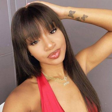 Long Silk Straight with Bangs Transparent 4x4 Lace Closure Wig