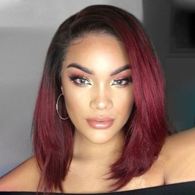 13x4 Burgundy Ombre Bob Lace Front Wig Human Hair 
