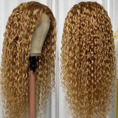 Light Golden Brunette Glossy Water Wave 13x4 Lace Front Wig