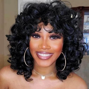 Afro Kinky Big Curls Bob Lace Front Wigs with Bangs