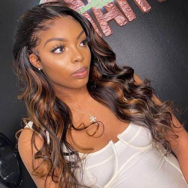 Shadow Root Bronde Highlight Body Wave Human Hair Wigs Lace Front Wigs