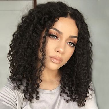 Realistic Curly Natural Black 13X4 Lace Front Wigs 150% Density