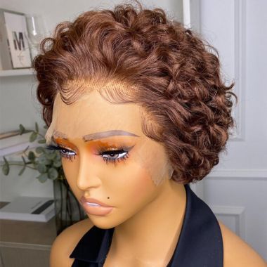 Chestnut Brown Bouncy Curls 13X4 Lace Bob Front Wig