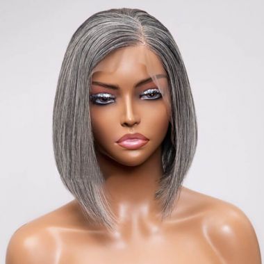 Salt And Pepper Grey Bob Wig Lace Front Wig 100% Human Hair