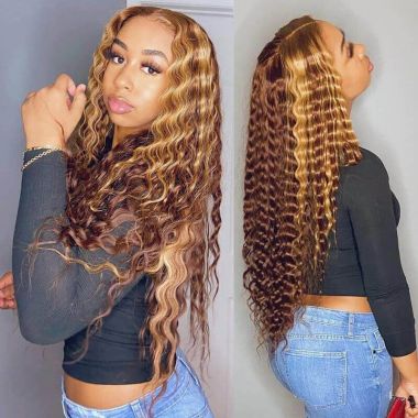 Curly Honey Blonde Ombre 13x4 Brazilian Human Hair Wig