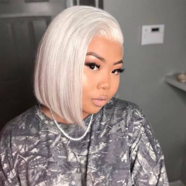 Short Bob Straight Human Hair Wig White Blonde Lace Frontal Wig