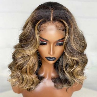 Blonde Highlight Body Wave Lace Front Wig Human Hair Bob Wig
