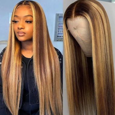 Glueless Highlight Color 13x6 Swiss Lace Front Wig 180% Human Hair