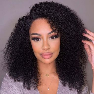 Afro Curly Invisible Lace Glueless 13x4 Frontal Lace Wig 