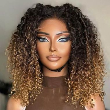 Glueless Blonde Ombre Curly Wig 13X4 Lace Front Wig Human Hair 180% Density