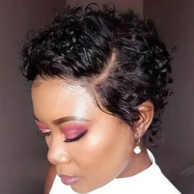 Short Curly Pixie Cut Bob Wig Side Part Lace Front Wig Human Hair 