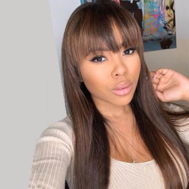 Straight Bangs Chocolate Brown Lace Closure Wigs