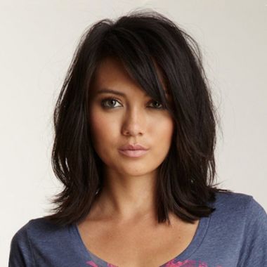 Glueless Bob Wigs with Side Bangs Natural Black Straight Layered Lace Front Wig Human Hair 