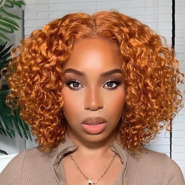 Ginger Curly Short Bob 4x4 Lace Closure Wig for Women Human Hair