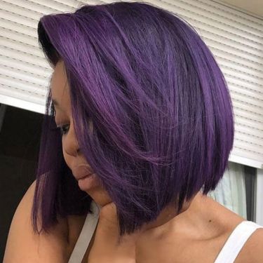 Chin Length Blunt Cut Bob Dark Purple Lace Front Wig