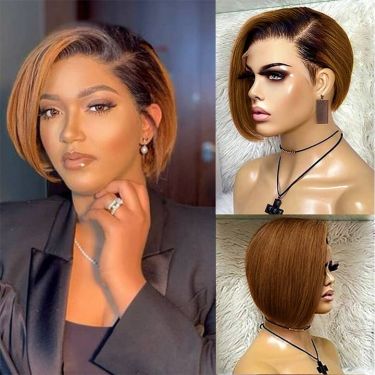 Ombre Brown T1B/30 Straight Short Wig 13X4 Lace Front Wig
