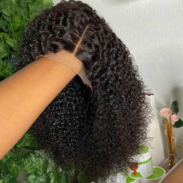 Kinky Curly Natural Black Human Hair 13x4 Lace Front Short Wig