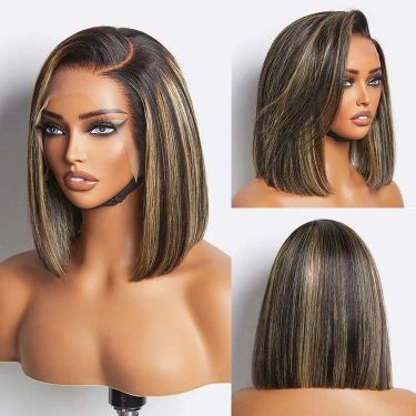 Ombre Blonde Highlight Straight Glueless 5x5 Closure Lace Wig Human Hair Bob Wig