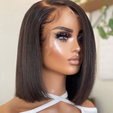 Natural Color Human Hair 13X4 Lace Front Bob Wig with Baby Hair