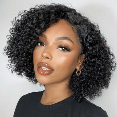 Kinky Curly Side Deep Part Bob Wig 13X4 Lace Front Wig Human Hair Short Wig