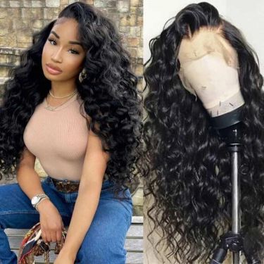 Glueless Loose Deep Wave Human Hair Free Parting 13X4 Lace Frontal Wig