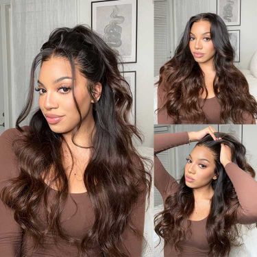 Body Wave Ombre Chocolate Brown 13X4 Frontal Lace Wig Human Hair