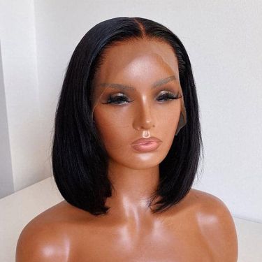 Short Straight Bob Wigs 13x4 Lace Front Wig 100% Human Hair #1B