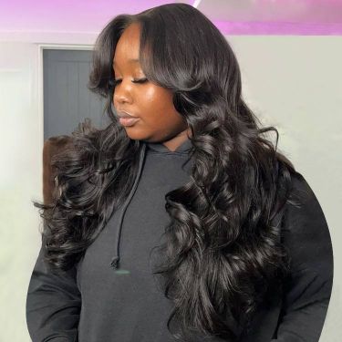 Glueless Layered Cut Wavy Wig 13X6 Lace Front Wig with Curtain Bangs