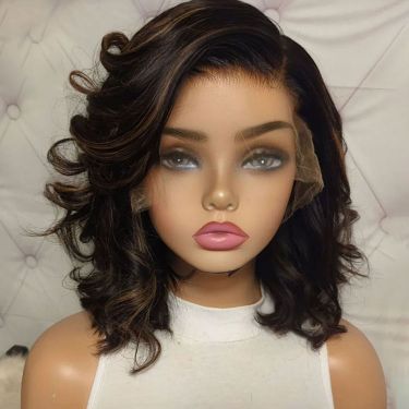 Highlight Blonde Bob Wigs Wave Side Part 13x6 Lace Front Wigs Human Hair