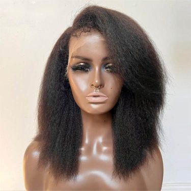 4C Edges Kinky Straight 13x6 Lace Front Wig With Layered Side Bangs