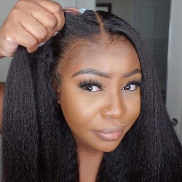 Kinky Straight Glueless 13x6 Lace Frontal Wig  Natural Black Human Hair