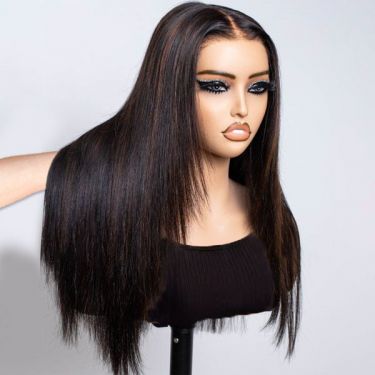 Layered Cut Glueless Highlights Silky Straight Human Hair 13x6 Lace Front Wig
