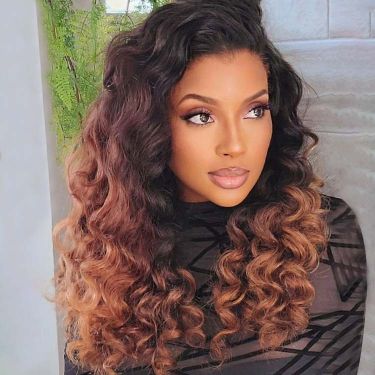 Bouncy Curly 13x6 Lace Front Wig Ombre Human Hair Glueless Wig