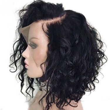 Glueless Free Parting Short Wave Jet Black Human Hair Bob Wig 13X4 Lace Front Wig Large Cap Wigs