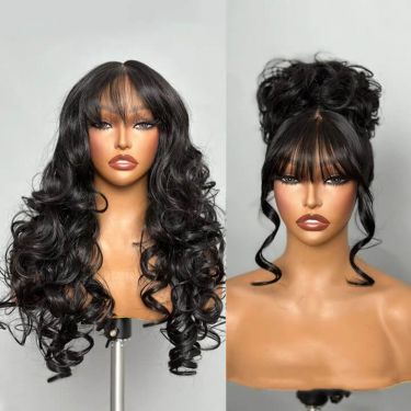 Natural Black Graceful Body Wave 360 Lace Front Wig With Bang