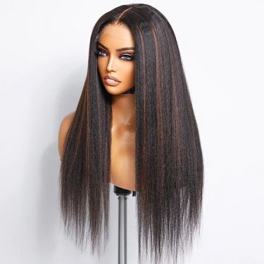 Kinky Straight Highlights 5x5 Closure Undetectable Lace Wig 