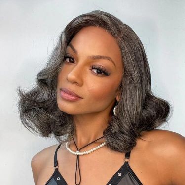 Salt and Pepper Loose Wave Grey Glueless 4x4 Closure Lace Wig