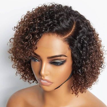 Ombre Brown Fluffy Kinky Curly 5x5 Closure Undetectable Lace Wig
